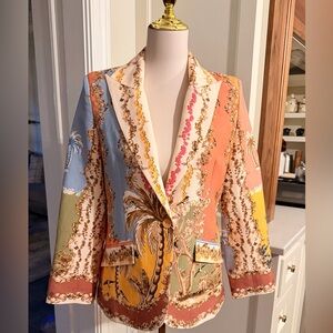 RANNA GILL Women’s Multi Color Linen V-neck Multicolor Palm Beach Print Jacket